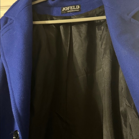 Vintage Women's Blue Double-Breasted Coat by Jofeld - Picture 7 of 9